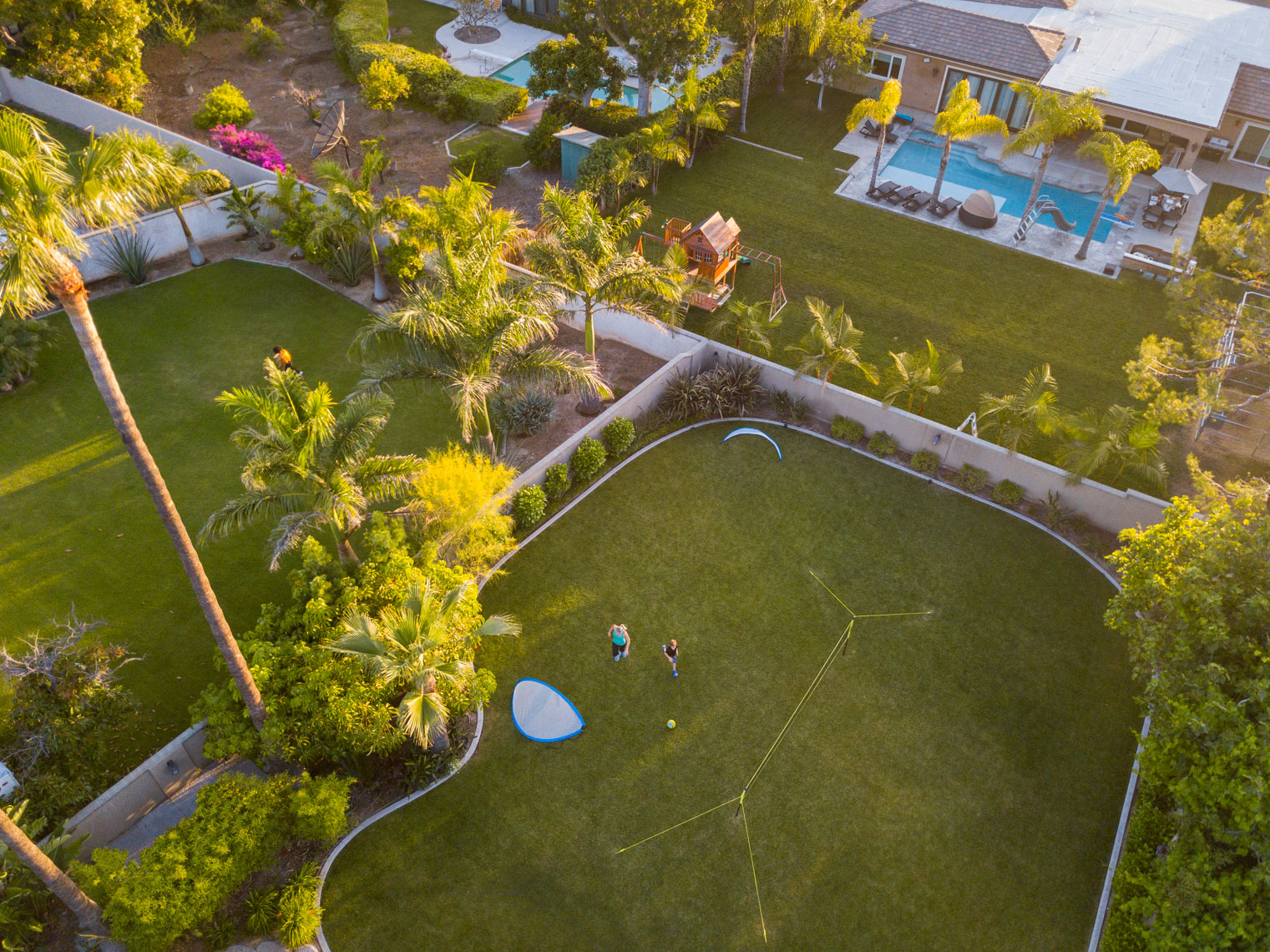 Drone aerial backyard soccer